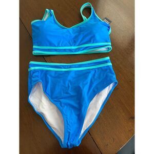 Swimsuit Bikini Sets Women's Medium Blue Nylon Stretch Sporty Two Piece  By BMJL